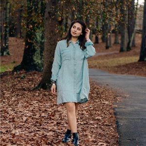 Light Blue Gauze Button Up Dress Tunic